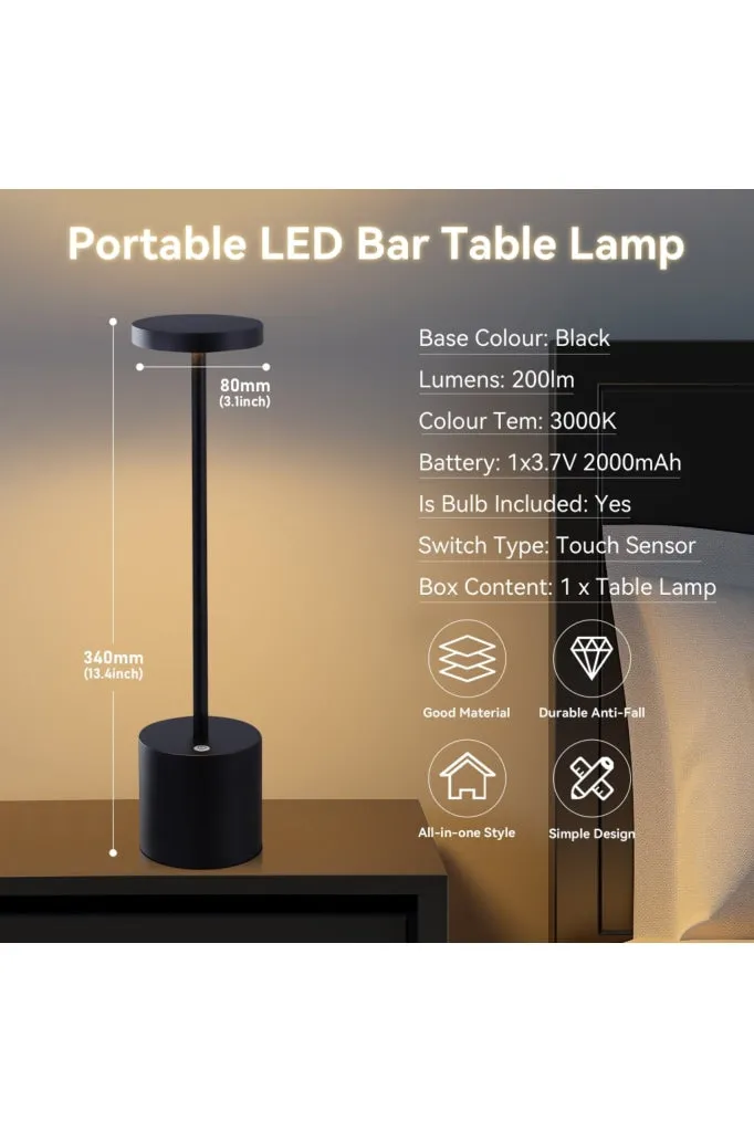 Portable LED Bar Table Lamp - Black