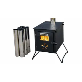 Portable Woodburner with Carry Bag, Racks, Flue Pieces, Spark Arrestor - Black 'Glow' Stove