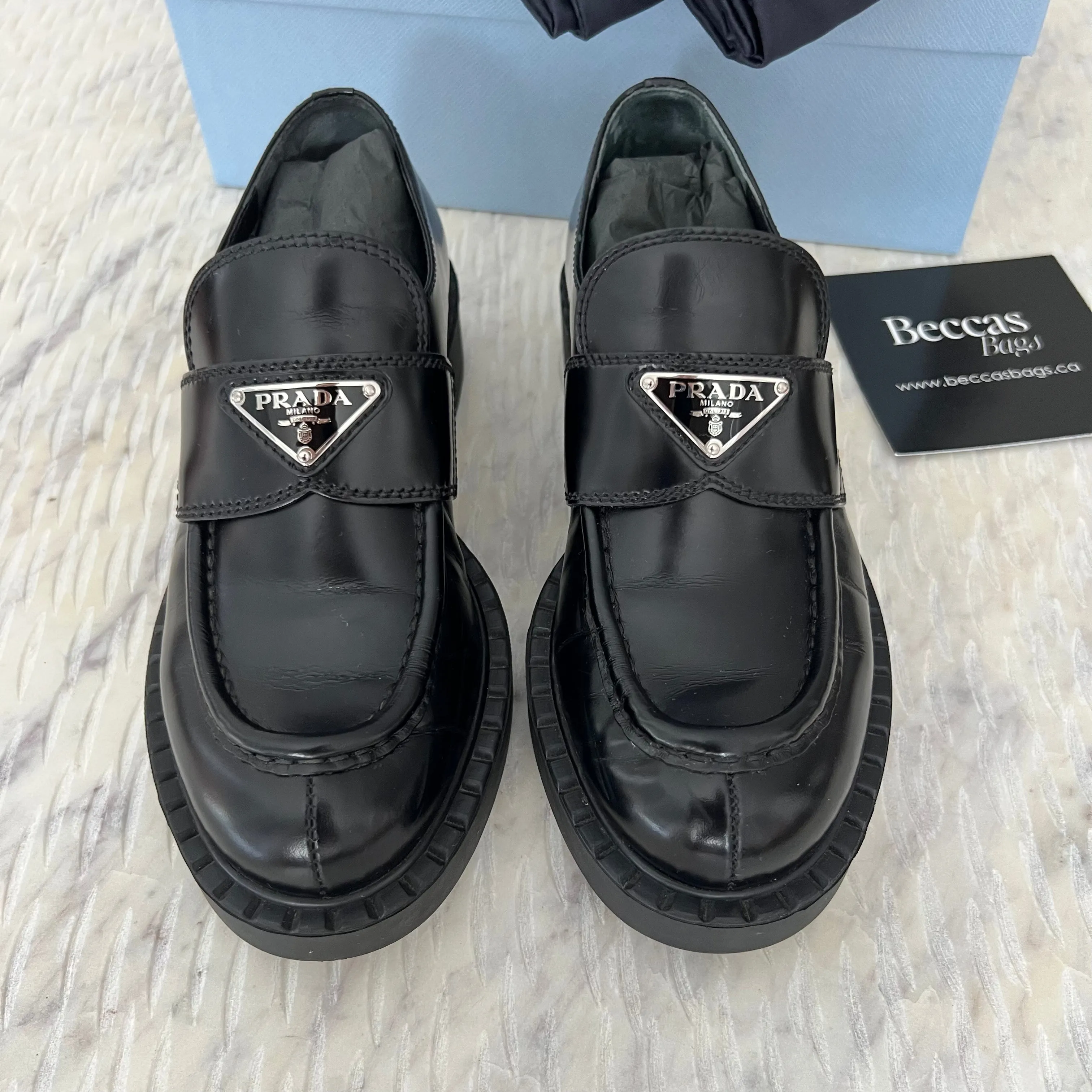 Prada Brown Leather Slip-On Shoes