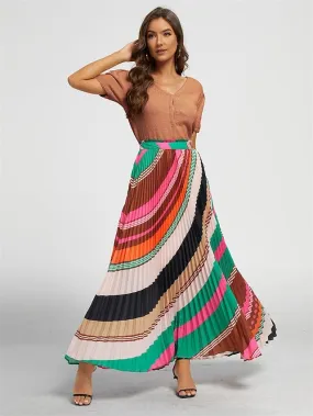 Rainbow Pleated Maxi Skirt for Women - Available in Sizes S, M, L