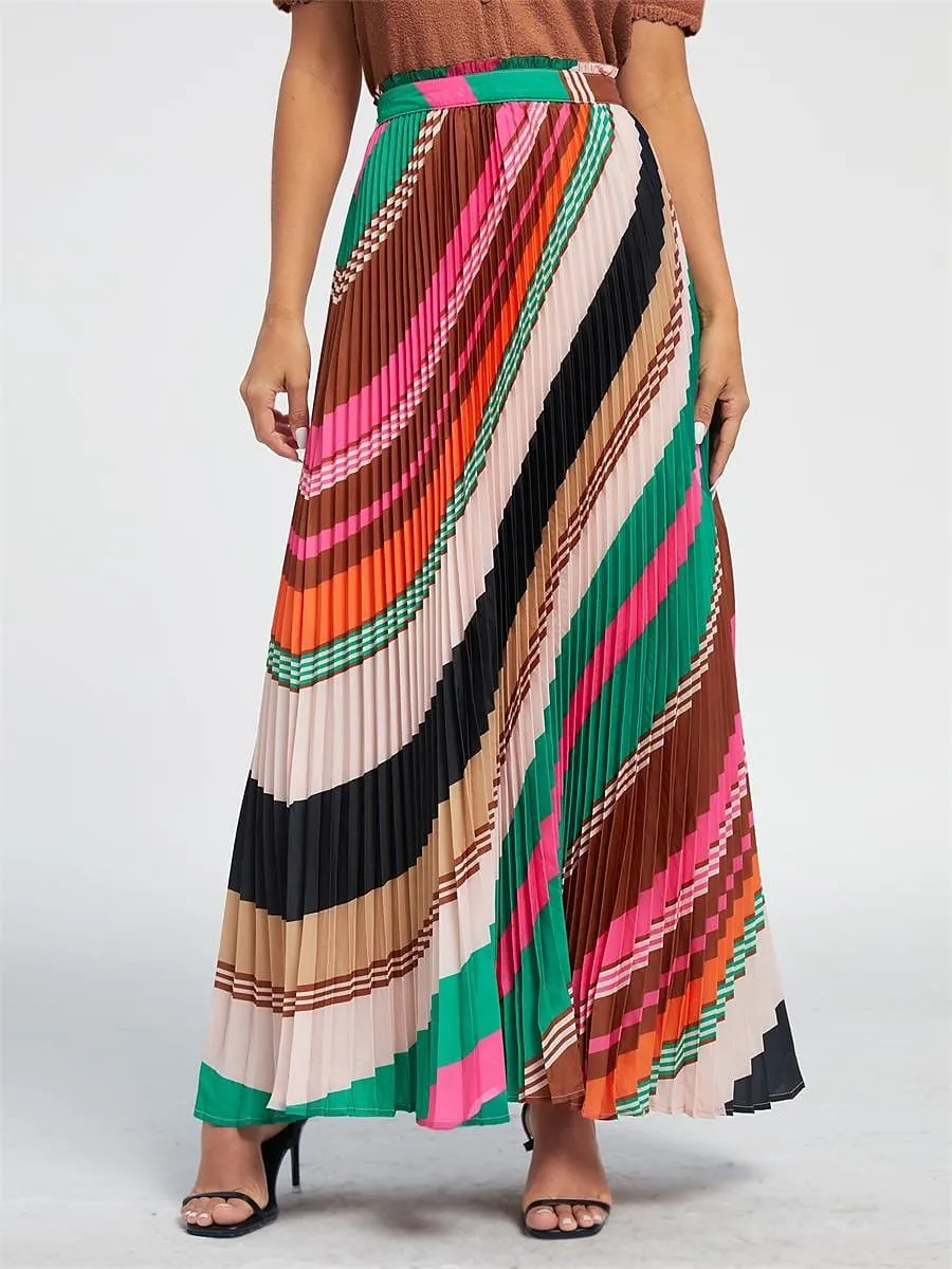 Rainbow Pleated Maxi Skirt for Women - Available in Sizes S, M, L