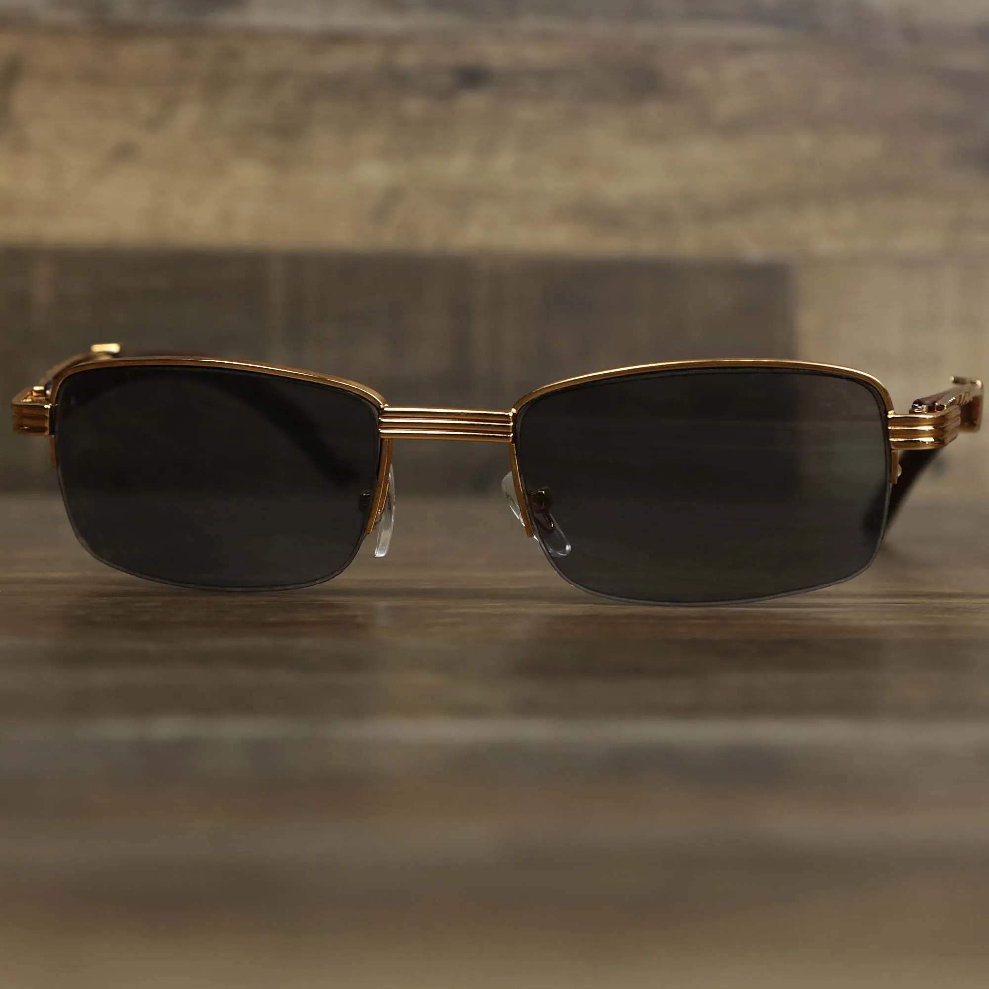 Rectangle Black Lens Sunglasses with Gold Frame