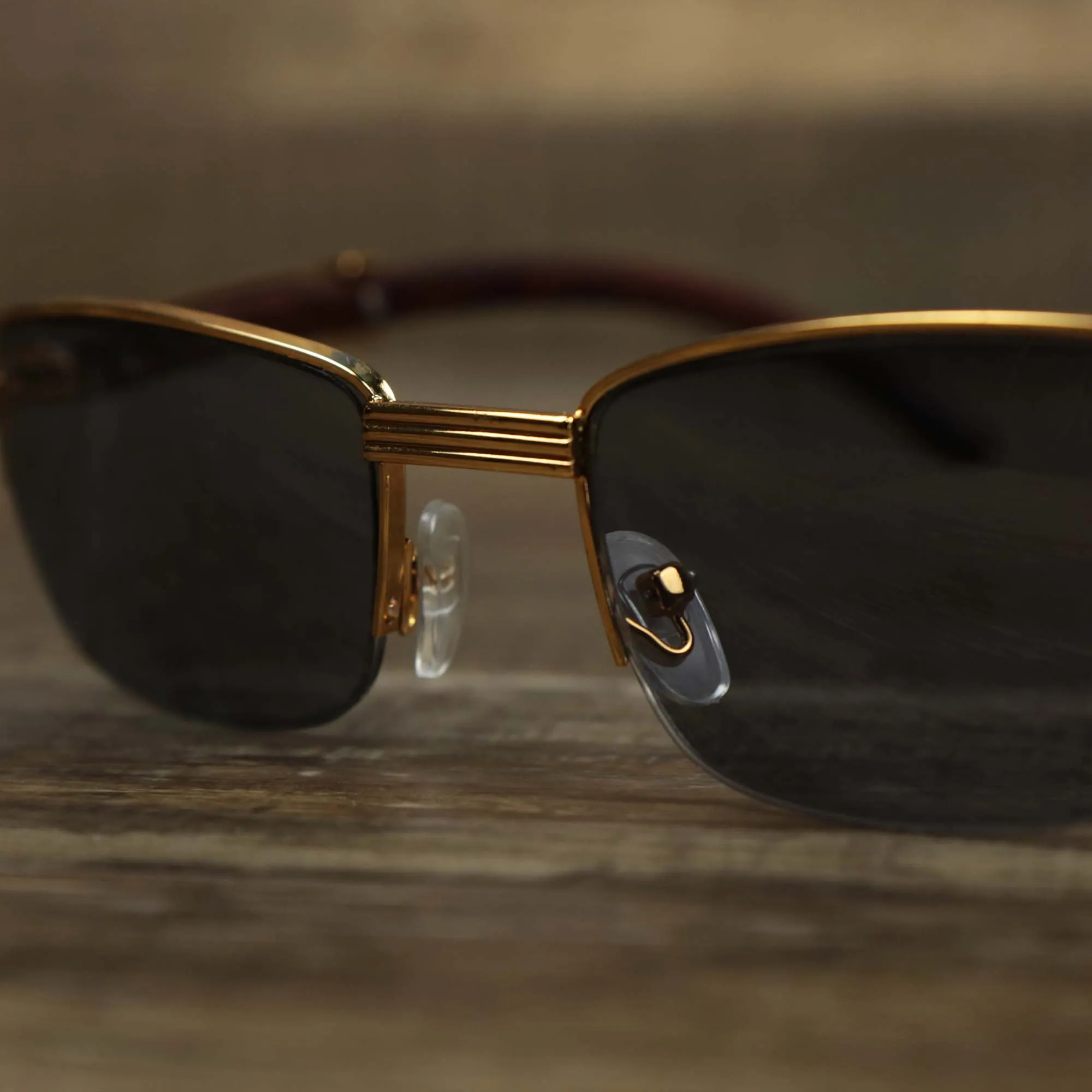 Rectangle Black Lens Sunglasses with Gold Frame