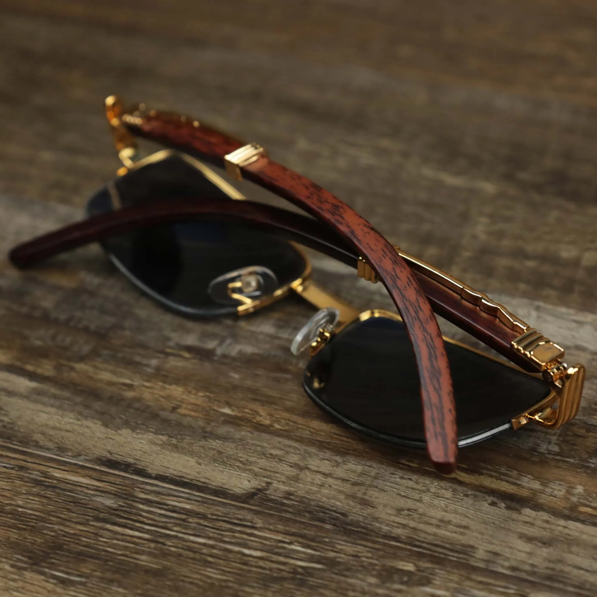 Rectangle Black Lens Sunglasses with Gold Frame