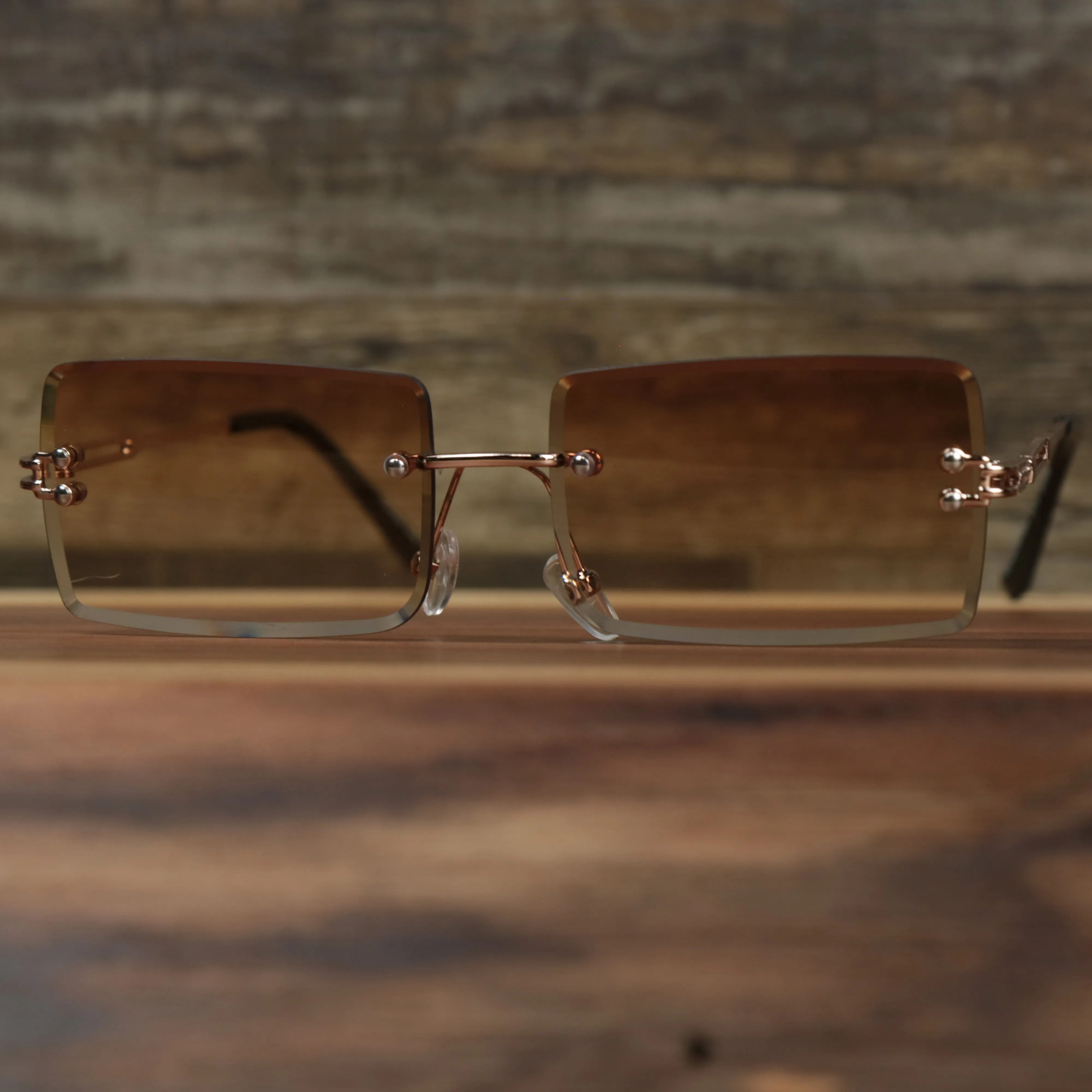 Rectangle Frame Brown Lens Sunglasses - Gold Frame