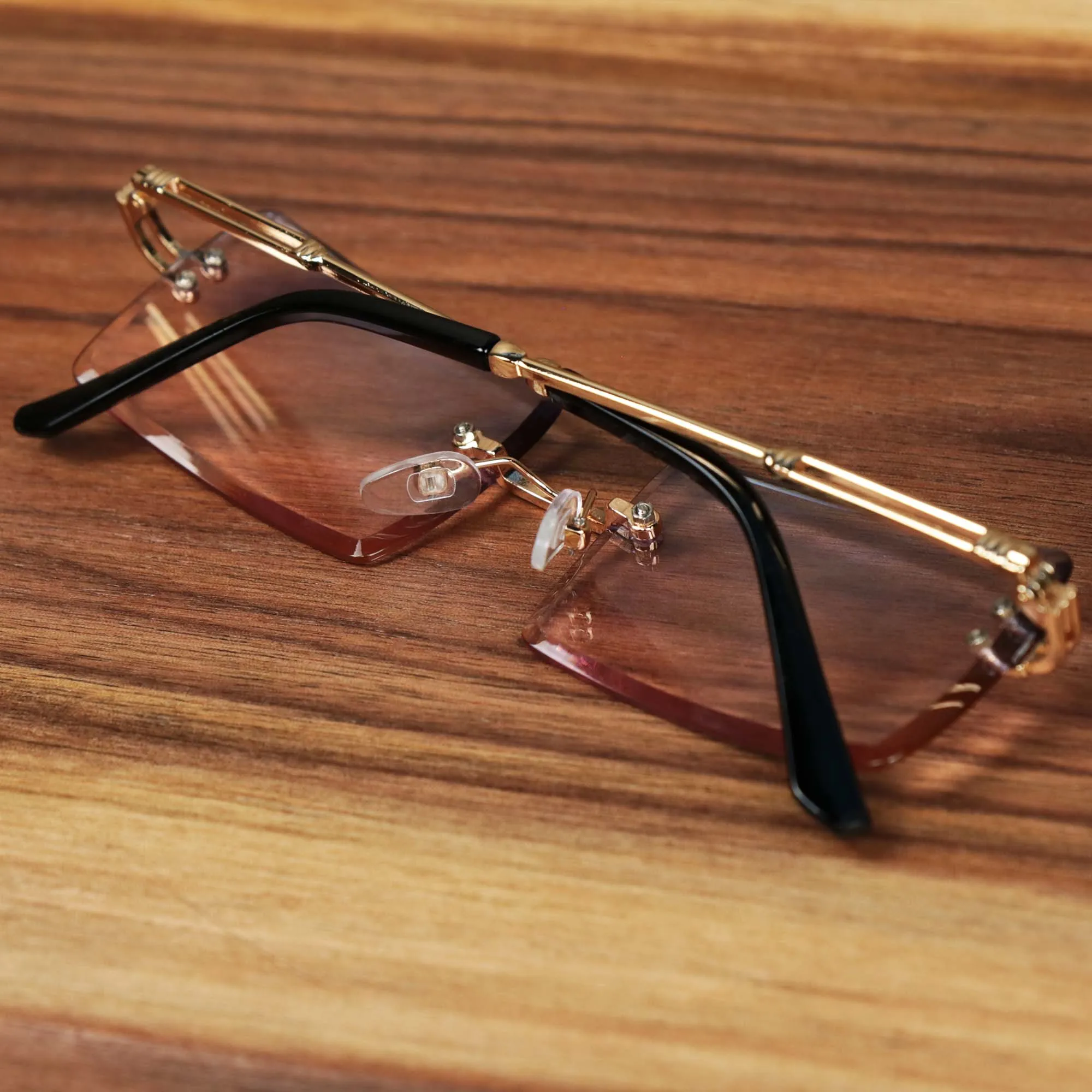 Rectangle Pink Blue Gradient Lens Sunglasses with Gold Frame