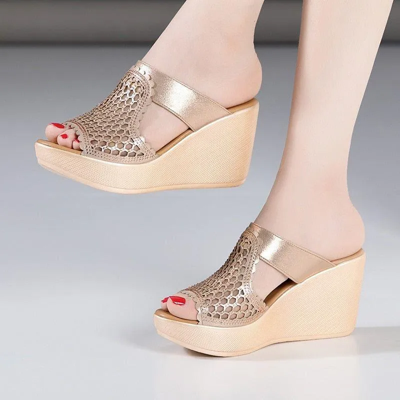 Rhinestone Cutout Platform Heels - Women's Casual Shoes DX212