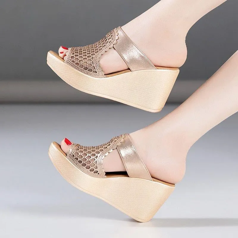 Rhinestone Cutout Platform Heels - Women's Casual Shoes DX212