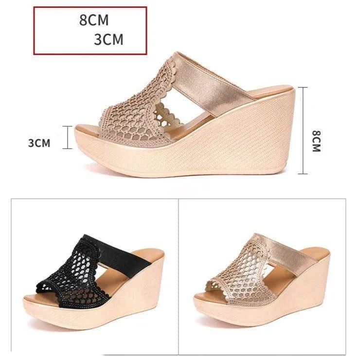 Rhinestone Cutout Platform Heels - Women's Casual Shoes DX212