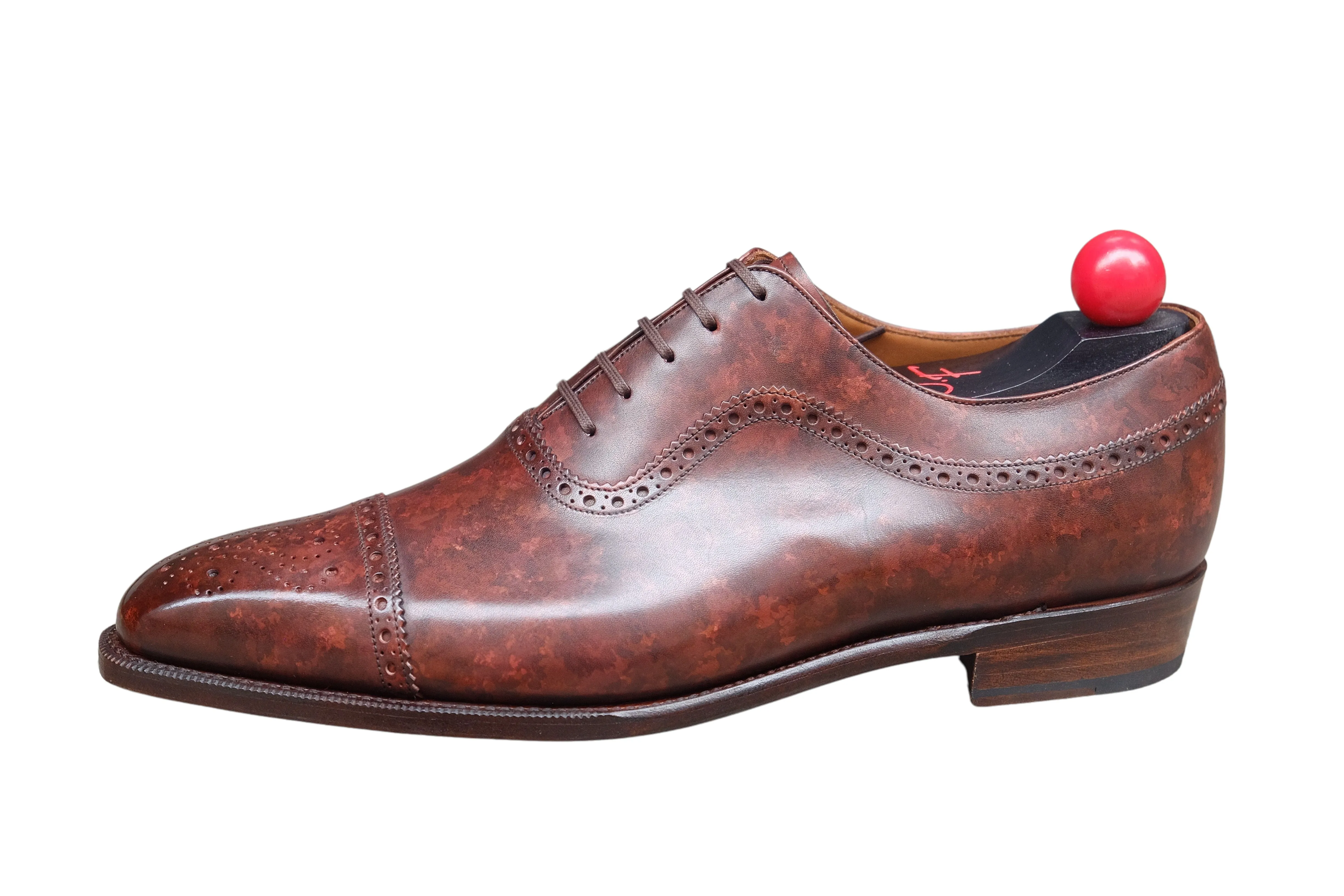 Riviera walnut marble patina shoes, made to order, featuring MGF last and single leather sole.