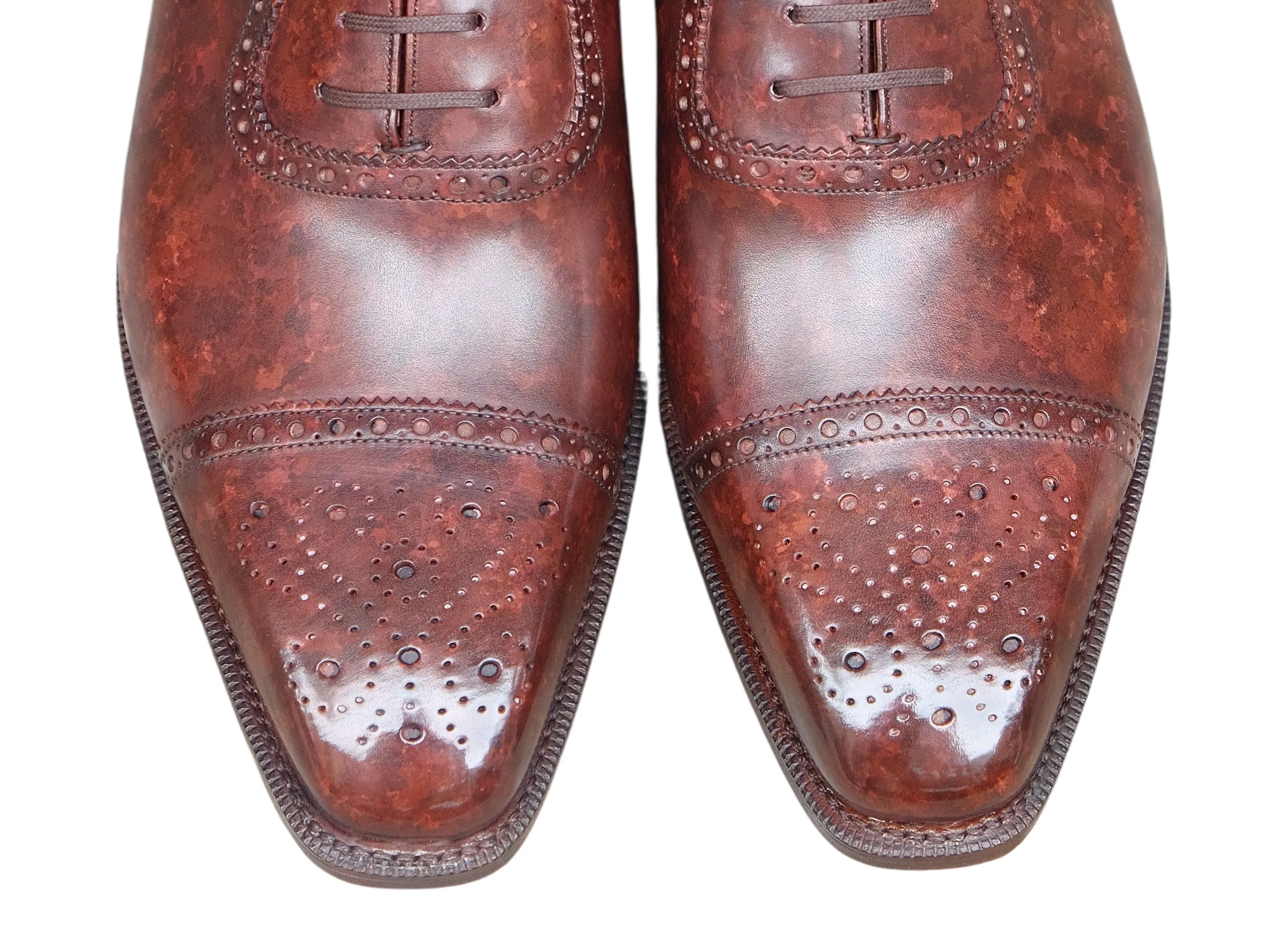 Riviera walnut marble patina shoes, made to order, featuring MGF last and single leather sole.