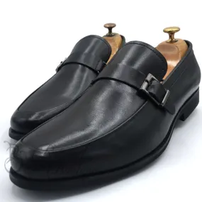 Robert Wood black leather side buckle loafers