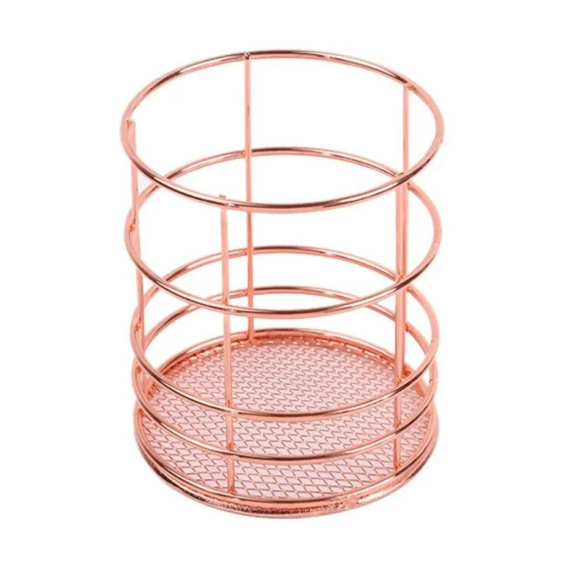 Rose gold office storage desk iron baskets makeup tools.