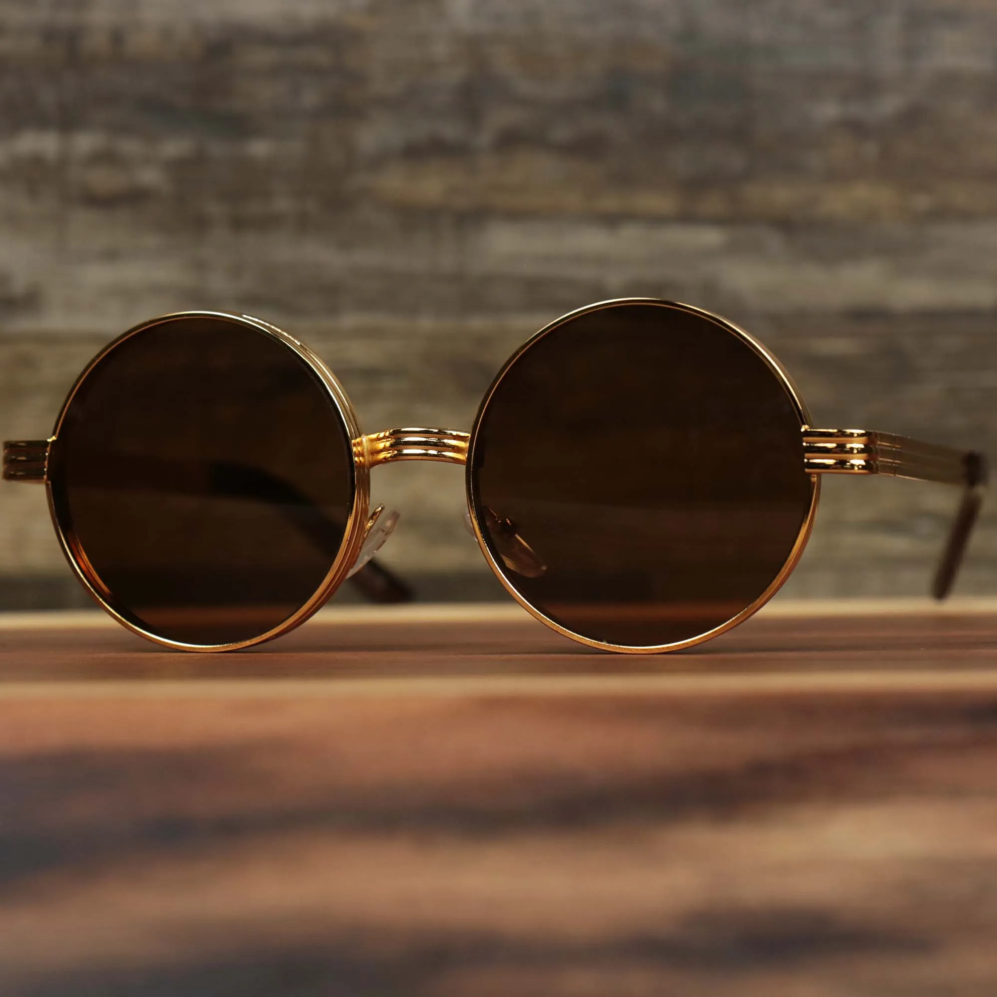 Round 3 Brown Lens Sunglasses with Gold Frame