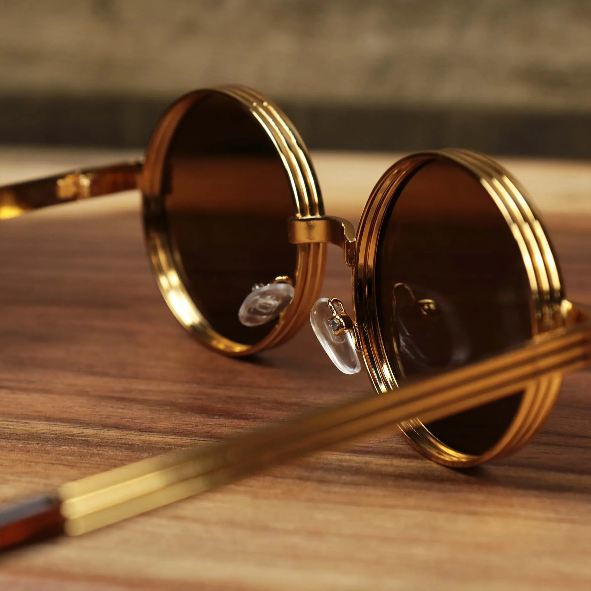 Round 3 Brown Lens Sunglasses with Gold Frame