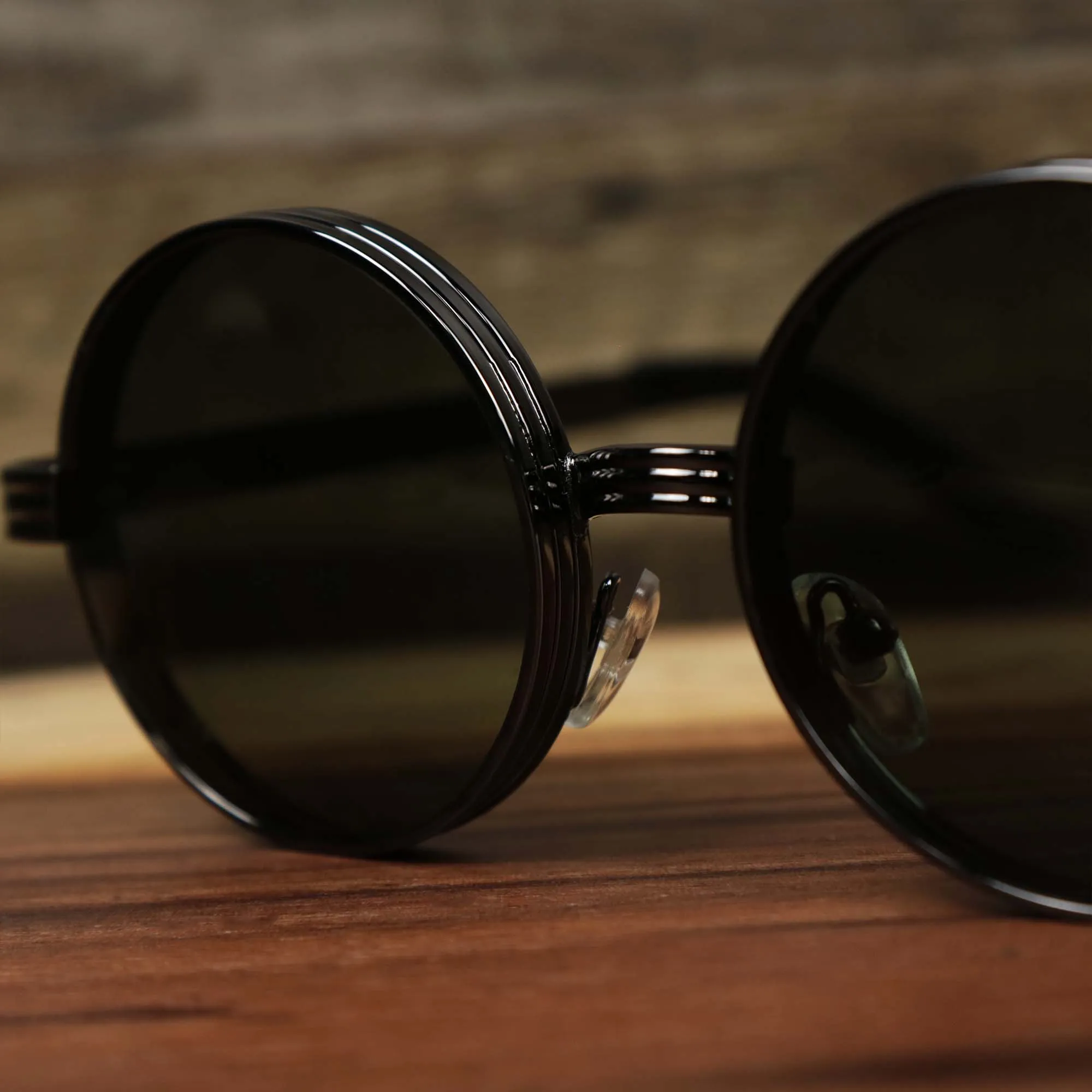 Round 3 Row Frame Black Lens Sunglasses - Gunmetal Frame