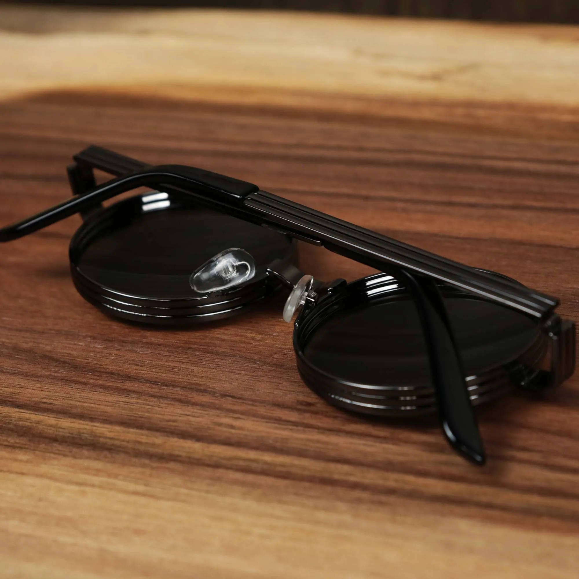 Round 3 Row Frame Black Lens Sunglasses - Gunmetal Frame