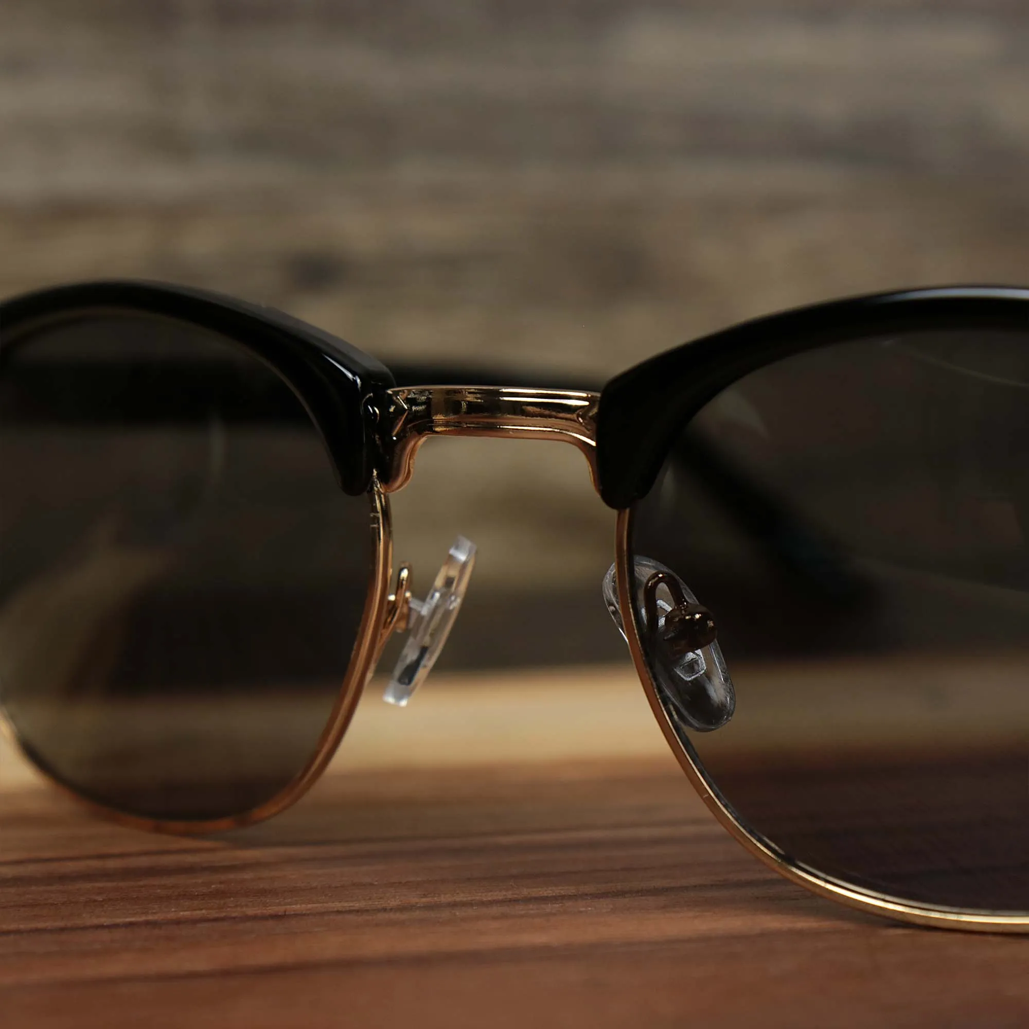 Round Black Lens Sunglasses with Black and Gold Frame