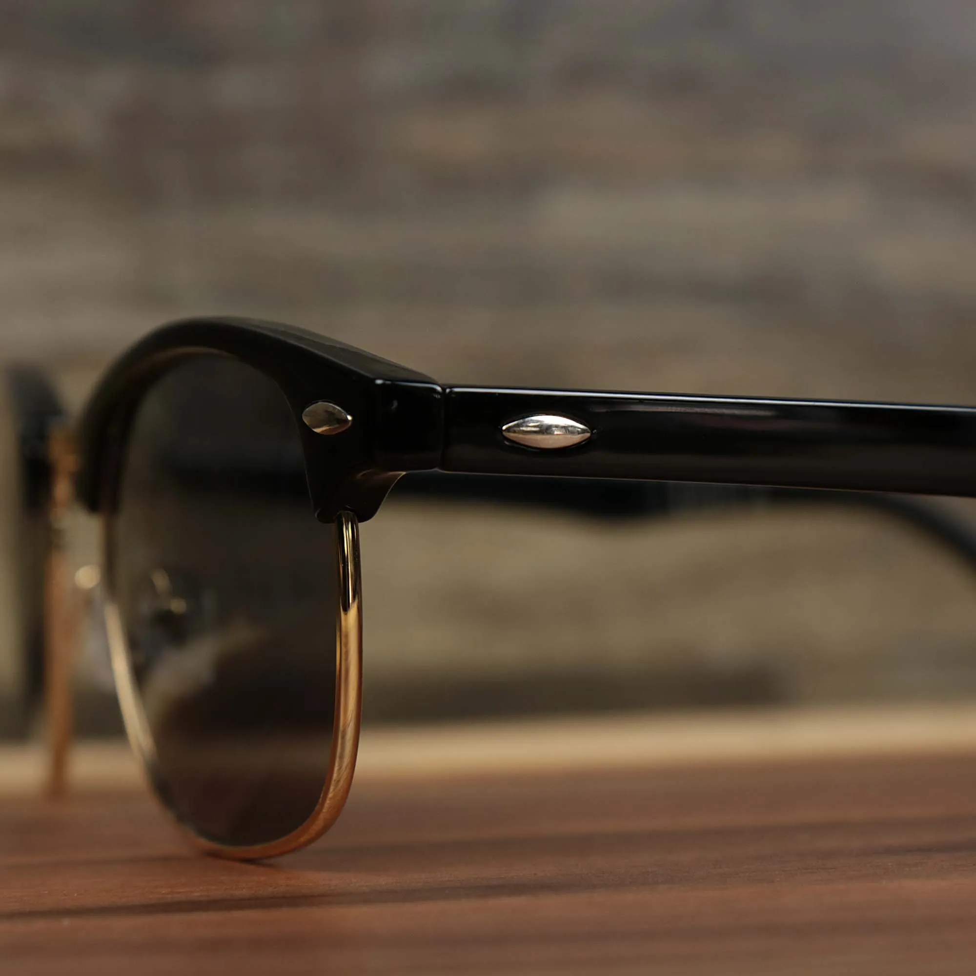 Round Black Lens Sunglasses with Black and Gold Frame