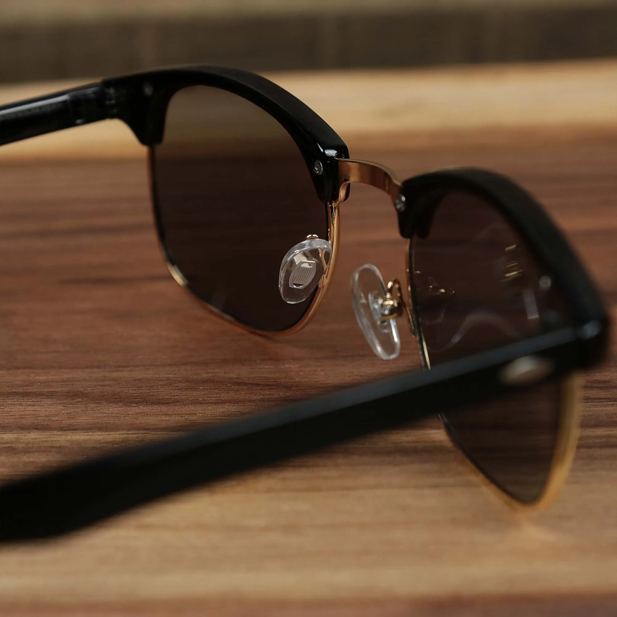 Round Black Lens Sunglasses with Black and Gold Frame