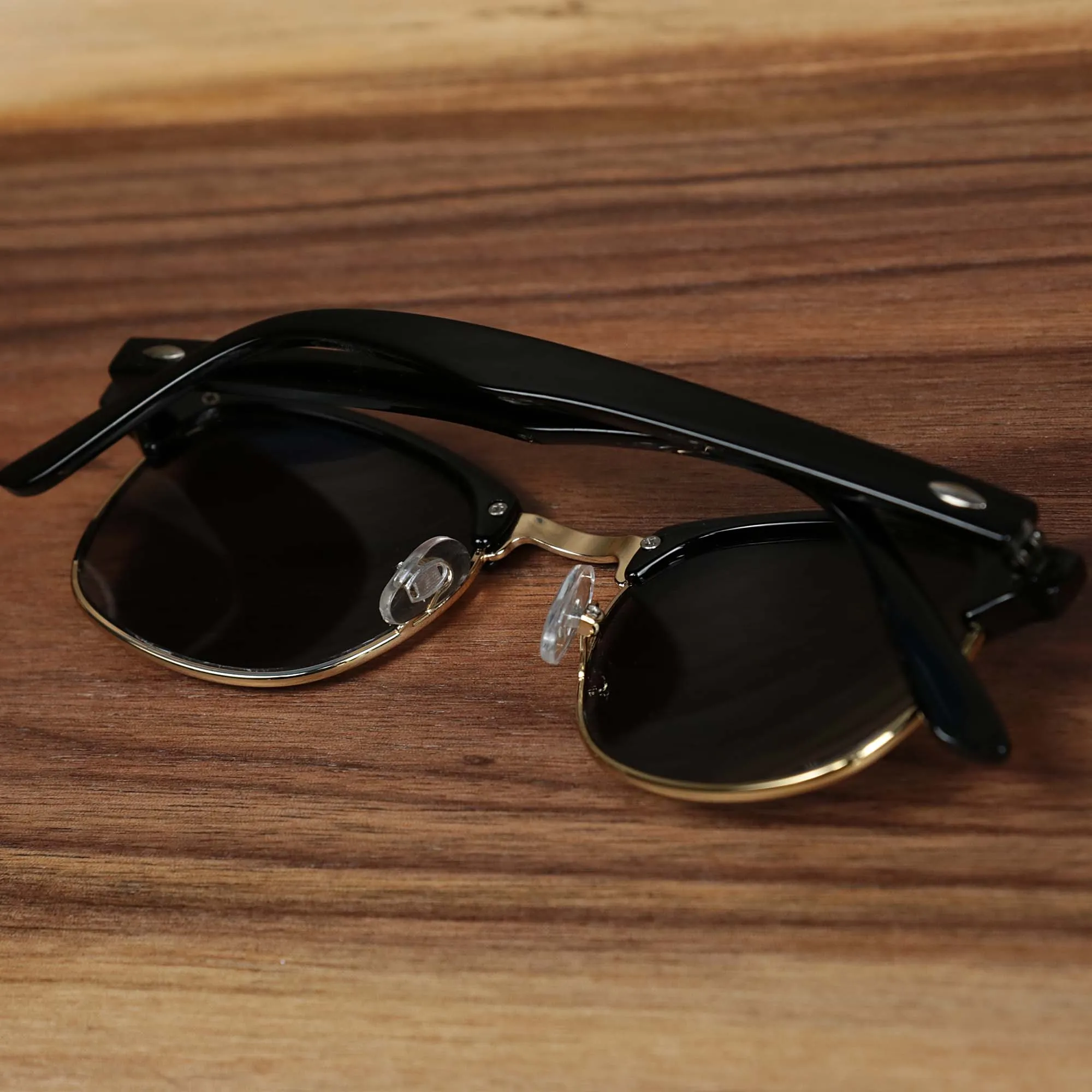 Round Black Lens Sunglasses with Black and Gold Frame