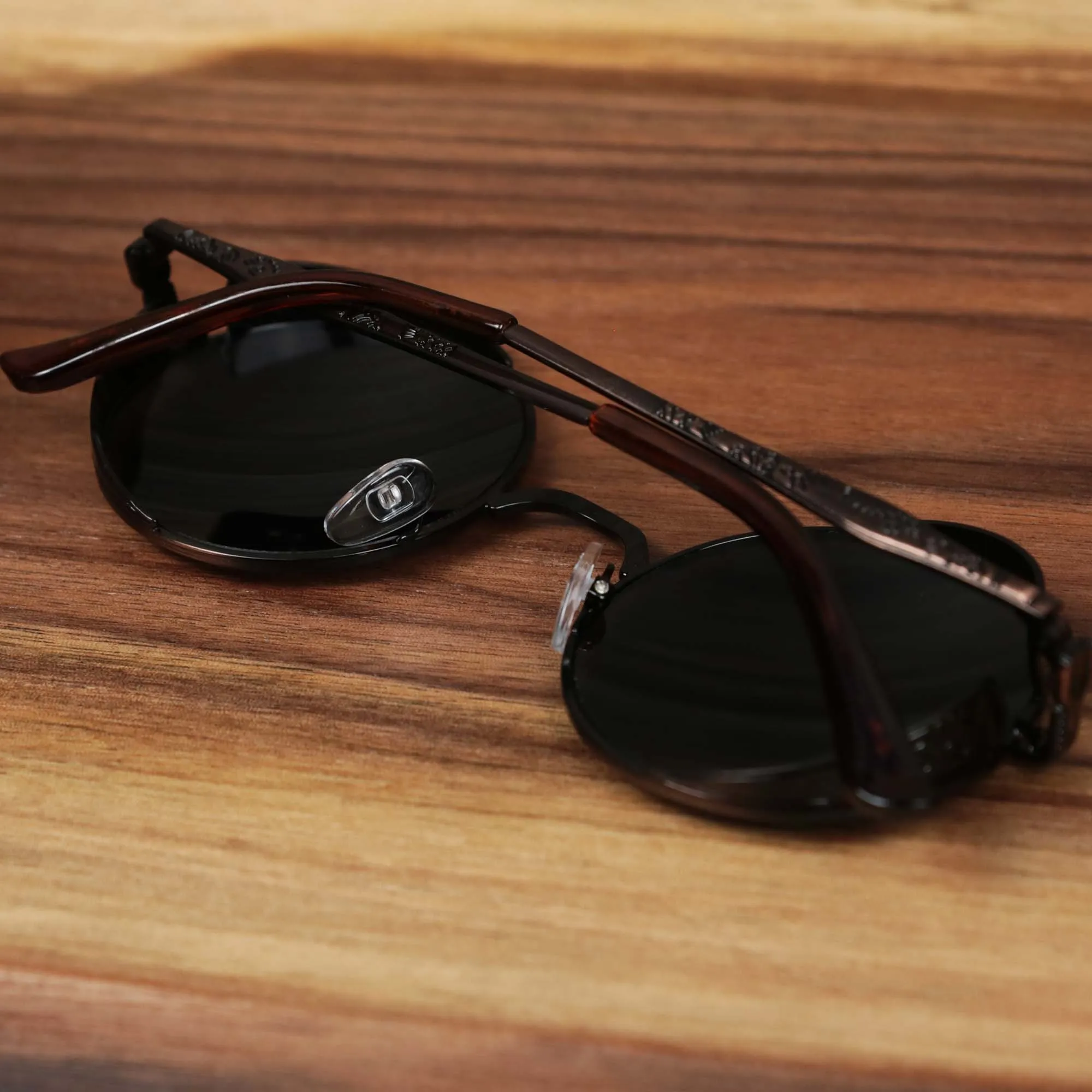 Round Frame Arched Bridge Sunglasses with Black Lenses and Brown Frame