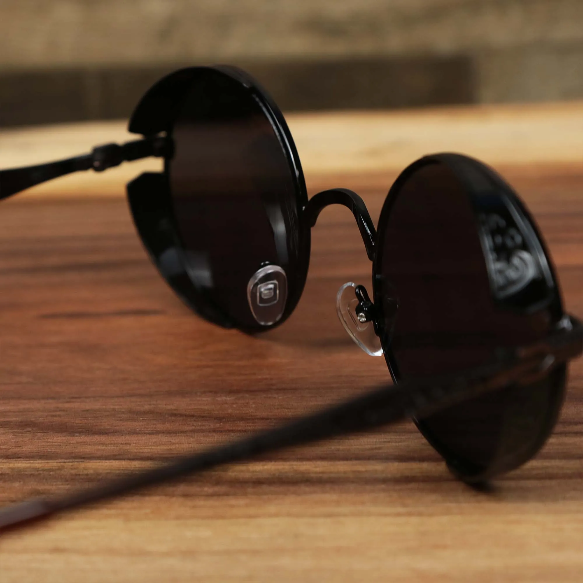 Round Frame Arched Bridge Sunglasses with Black Lenses and Brown Frame