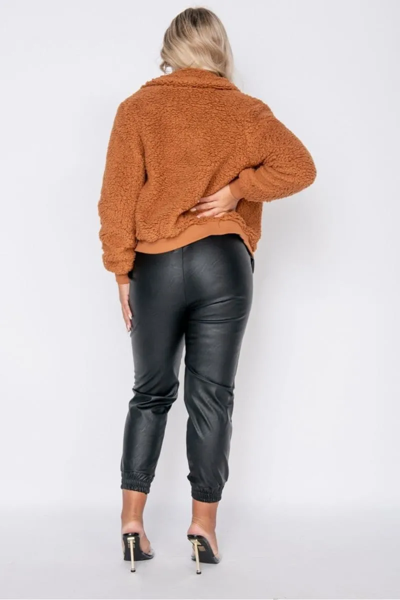 Rust Borg Fur Zip Front Bomber Jacket