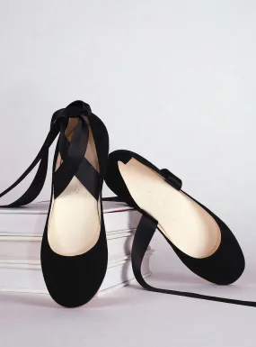 Sienna Black Nubuck Ballet Flats