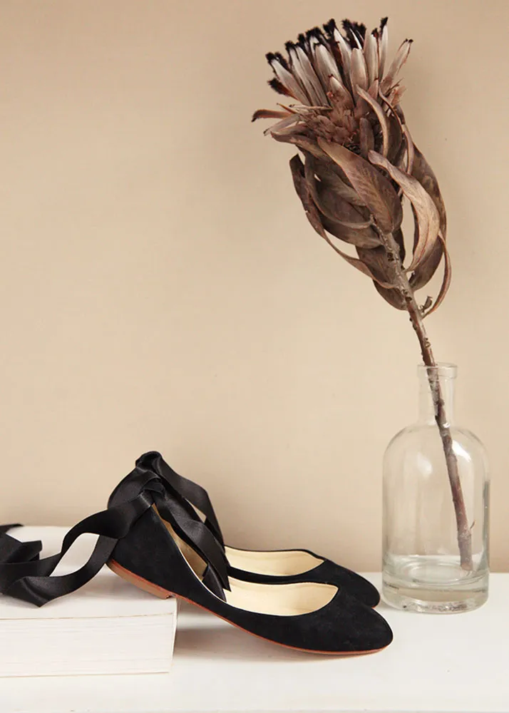 Sienna Black Nubuck Ballet Flats