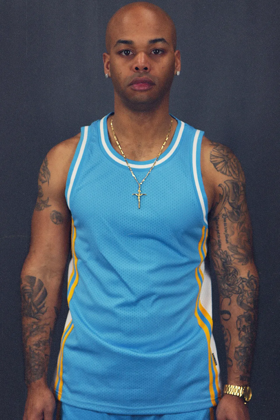 Sky Blue Denver Mesh Tank Top for Men's Basketball Workout Muscles