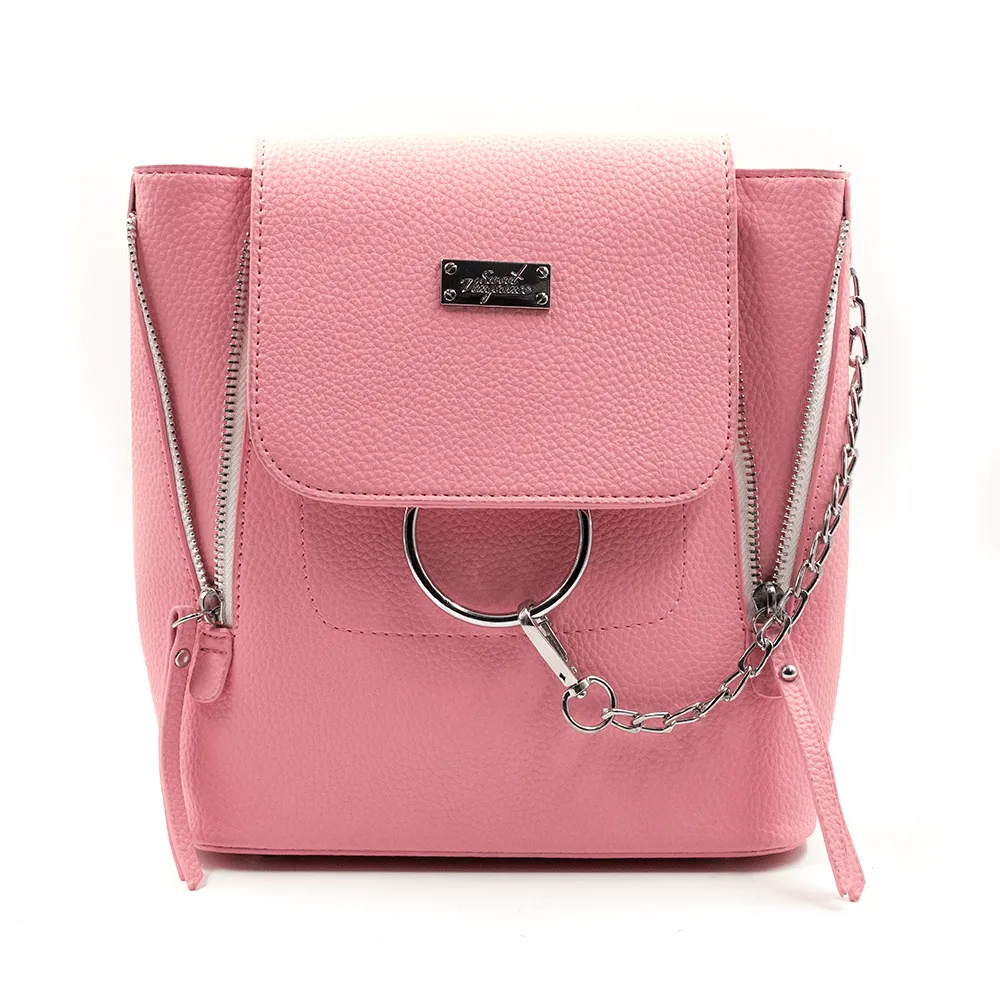 Small Pink Backpack with Chain Detail