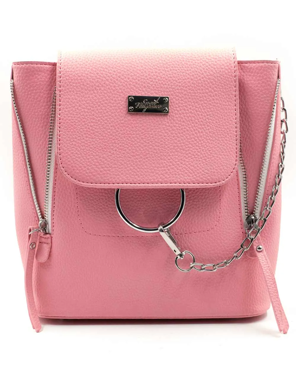 Small Pink Backpack with Chain Detail