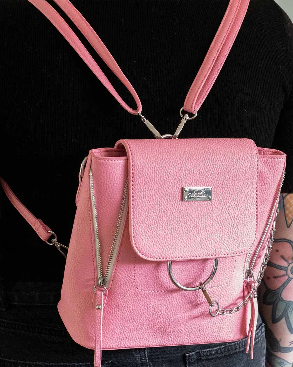 Small Pink Backpack with Chain Detail