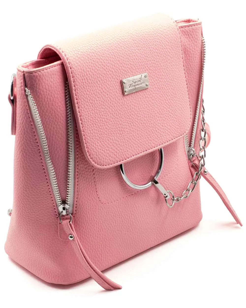 Small Pink Backpack with Chain Detail