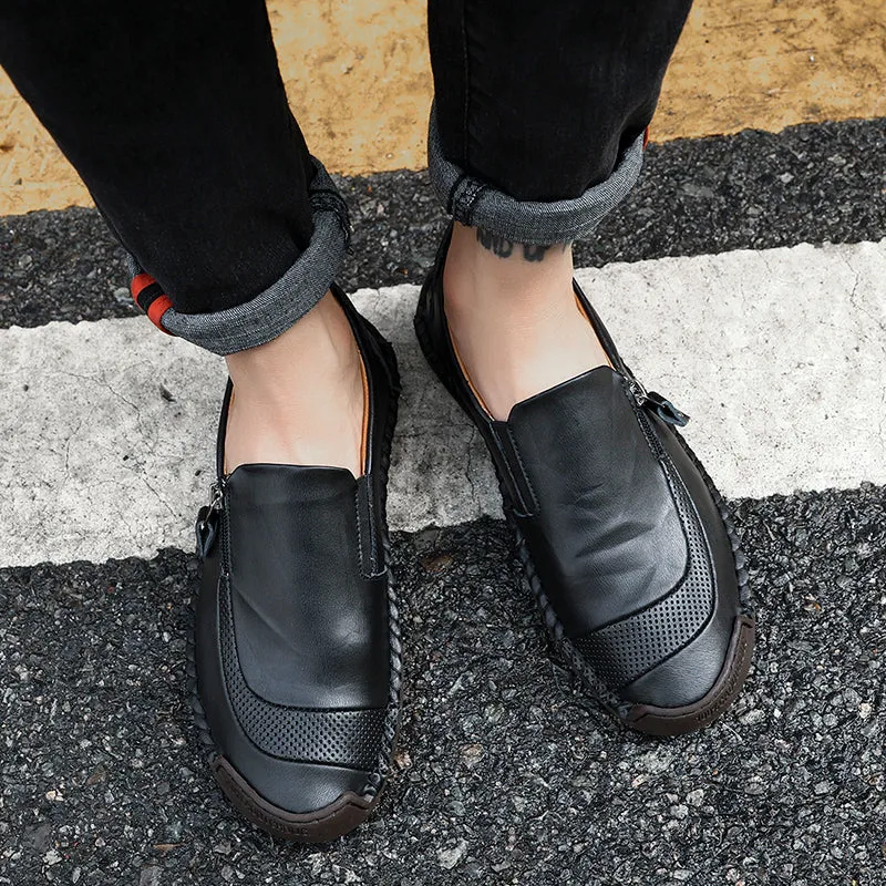 Soft Hand Stitching Side Zipper Oxfords - Hand-stitched Side Zip Oxfords