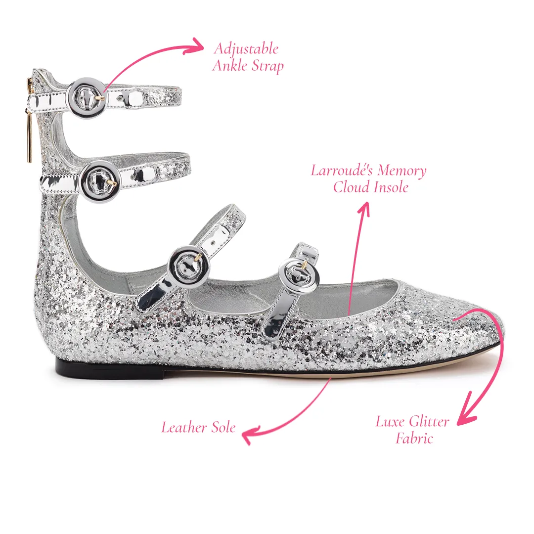 Sparkly Silver Alexa Flats