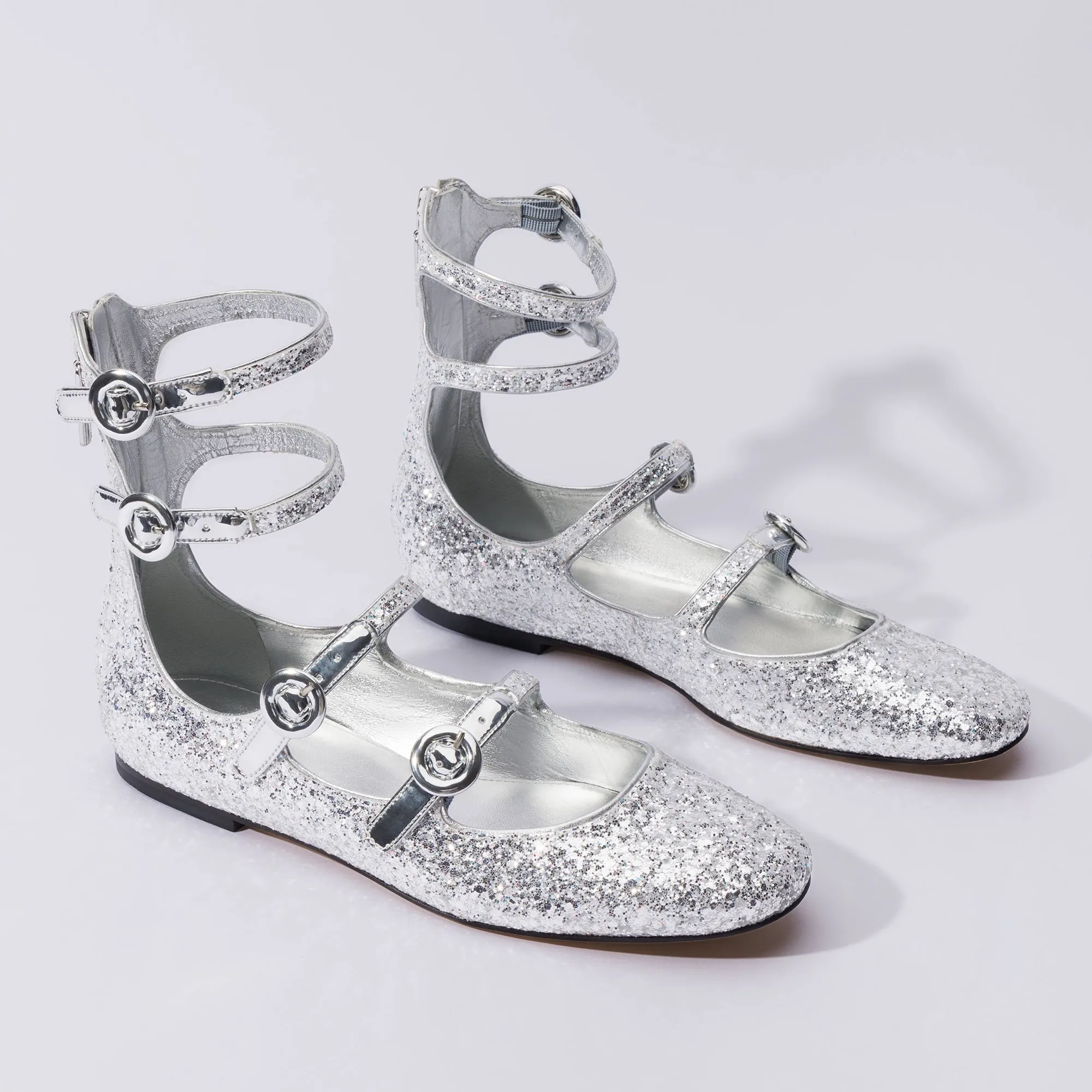 Sparkly Silver Alexa Flats