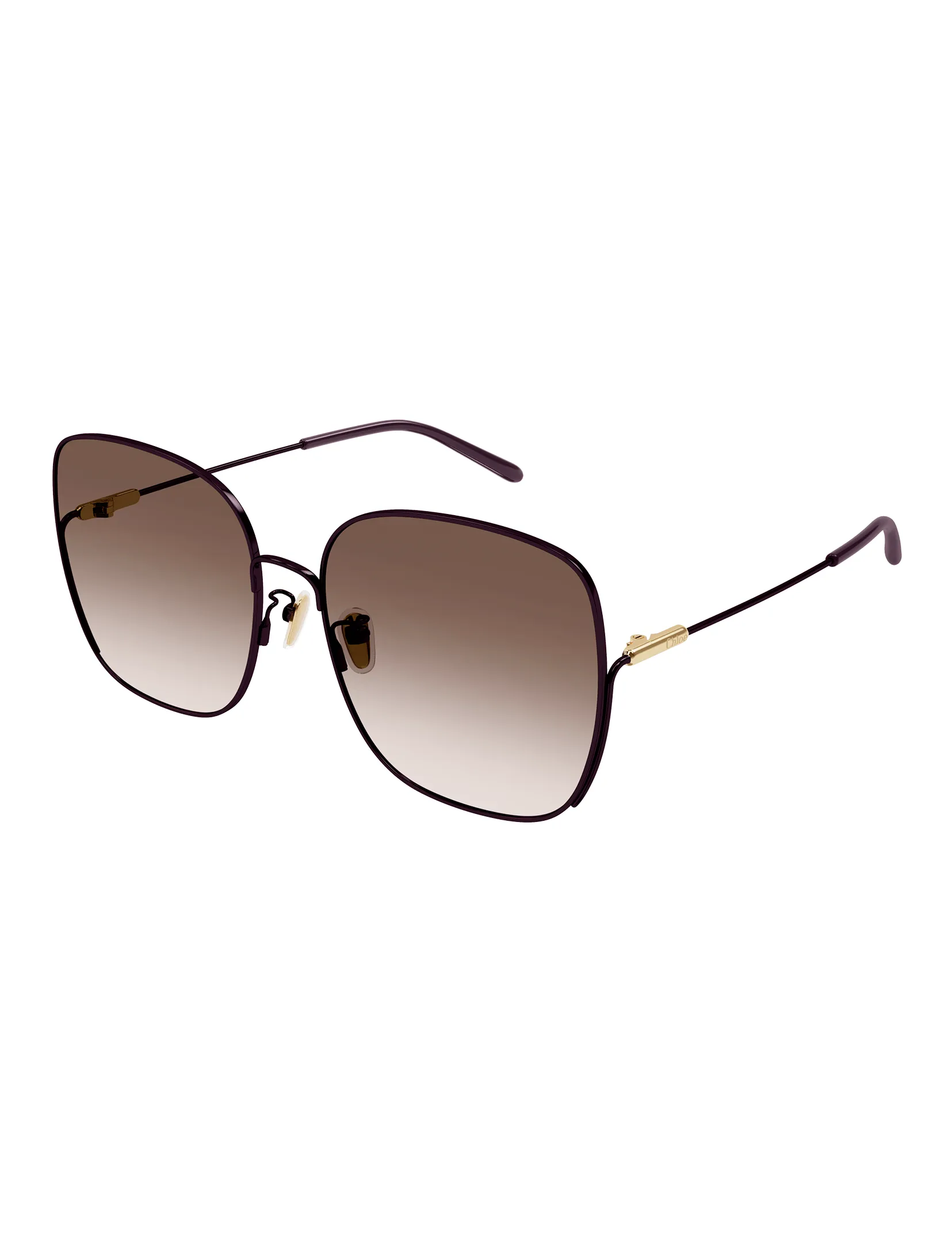 Square Metal Sunglasses, Burgundy Brown