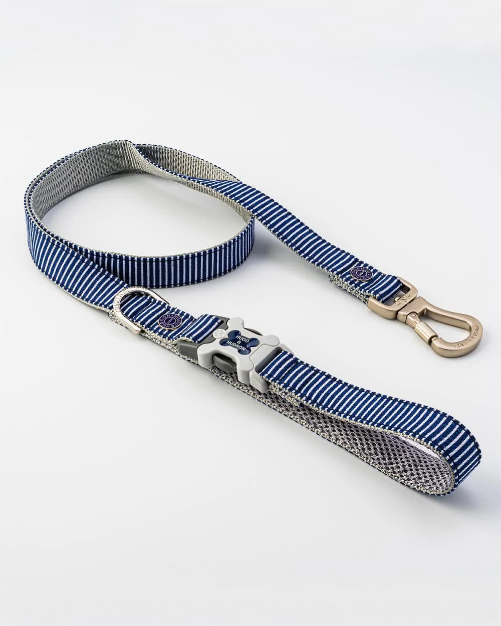 Striped Navy Fabric Dog Leash