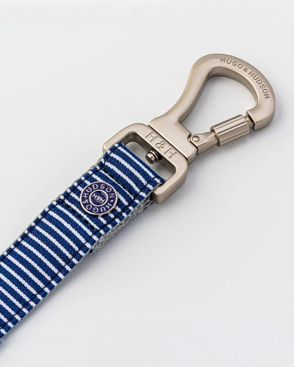 Striped Navy Fabric Dog Leash