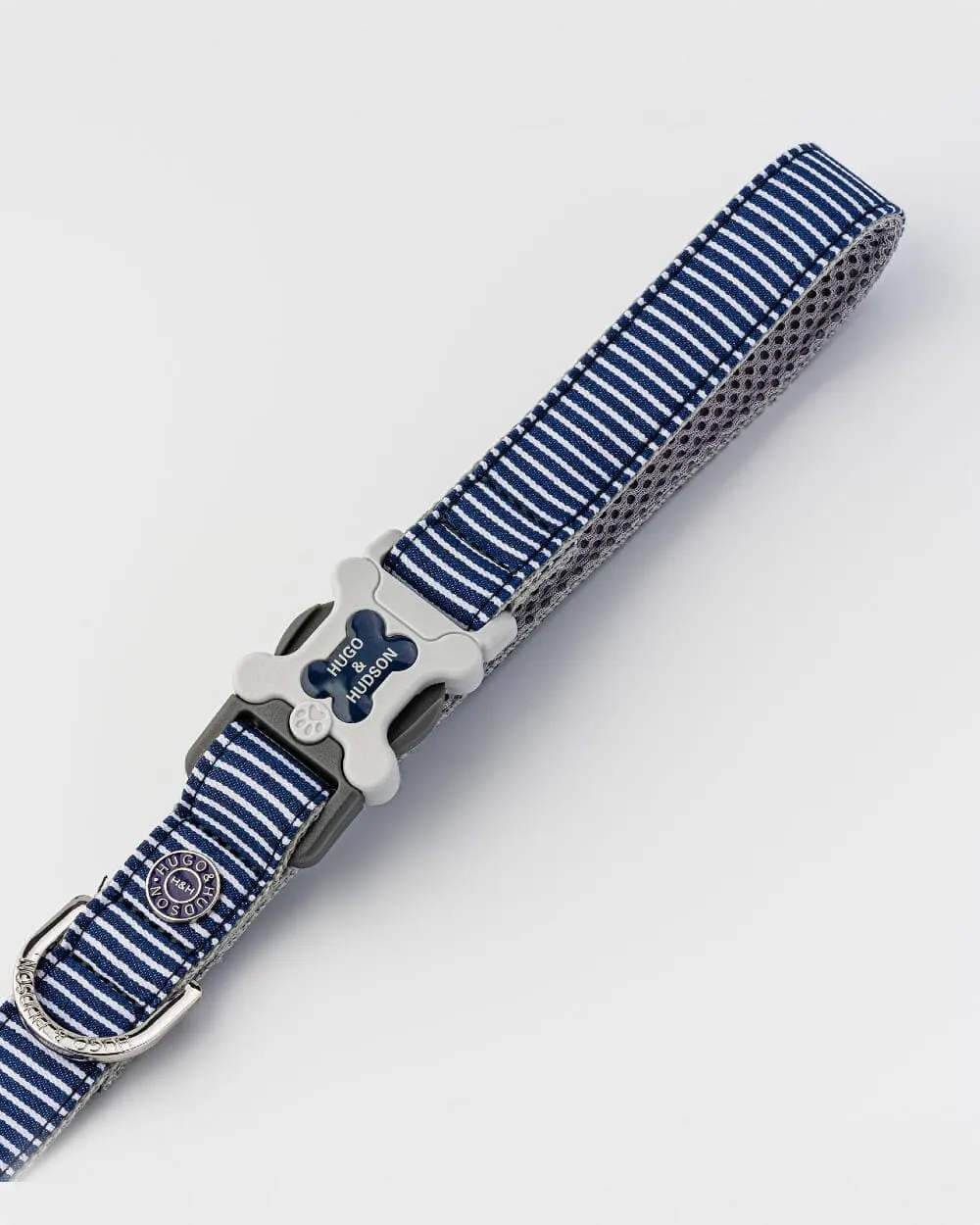 Striped Navy Fabric Dog Leash