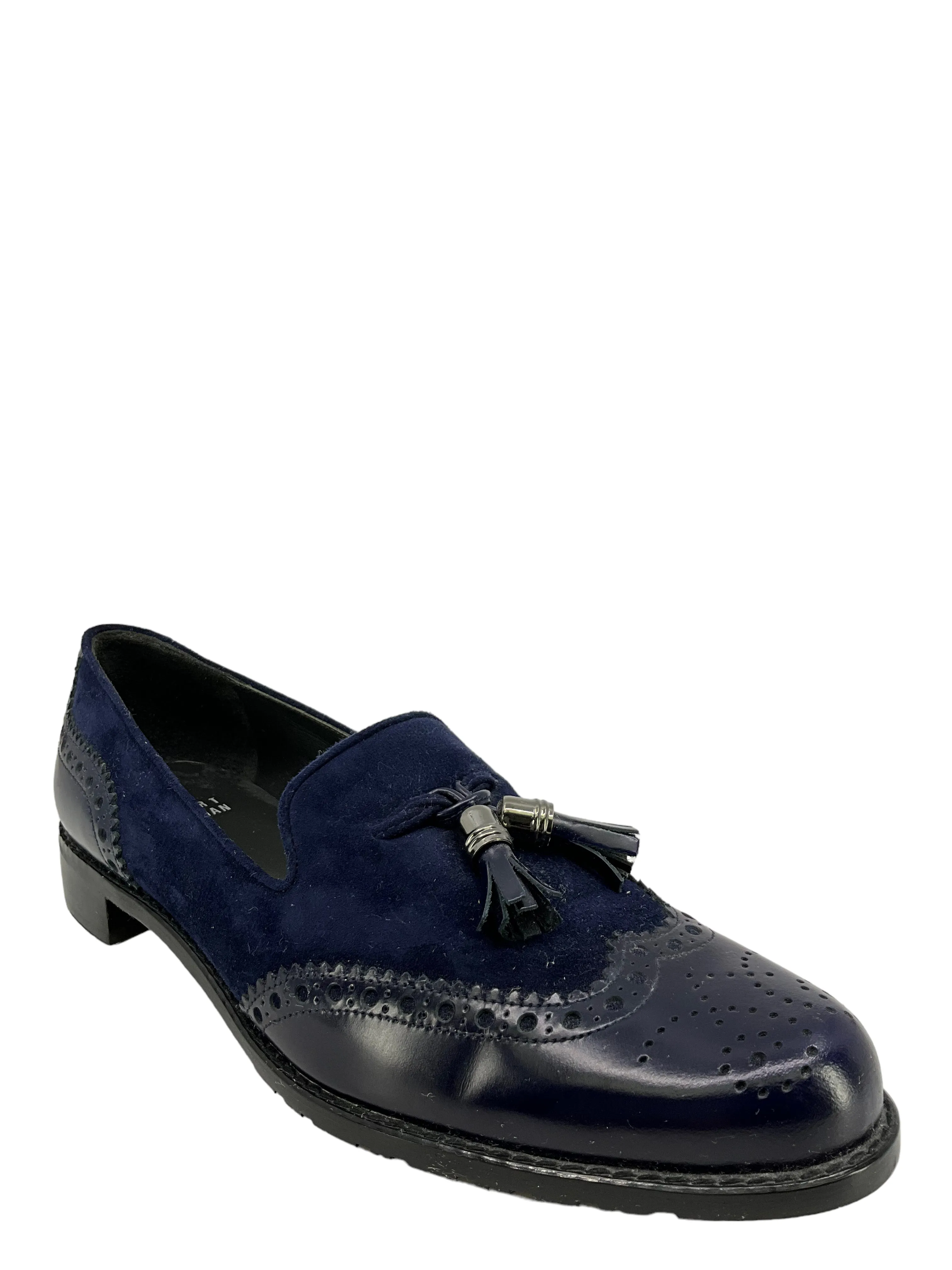 Stuart Weitzman Blue Suede Leather Tassel Loafers Size 8