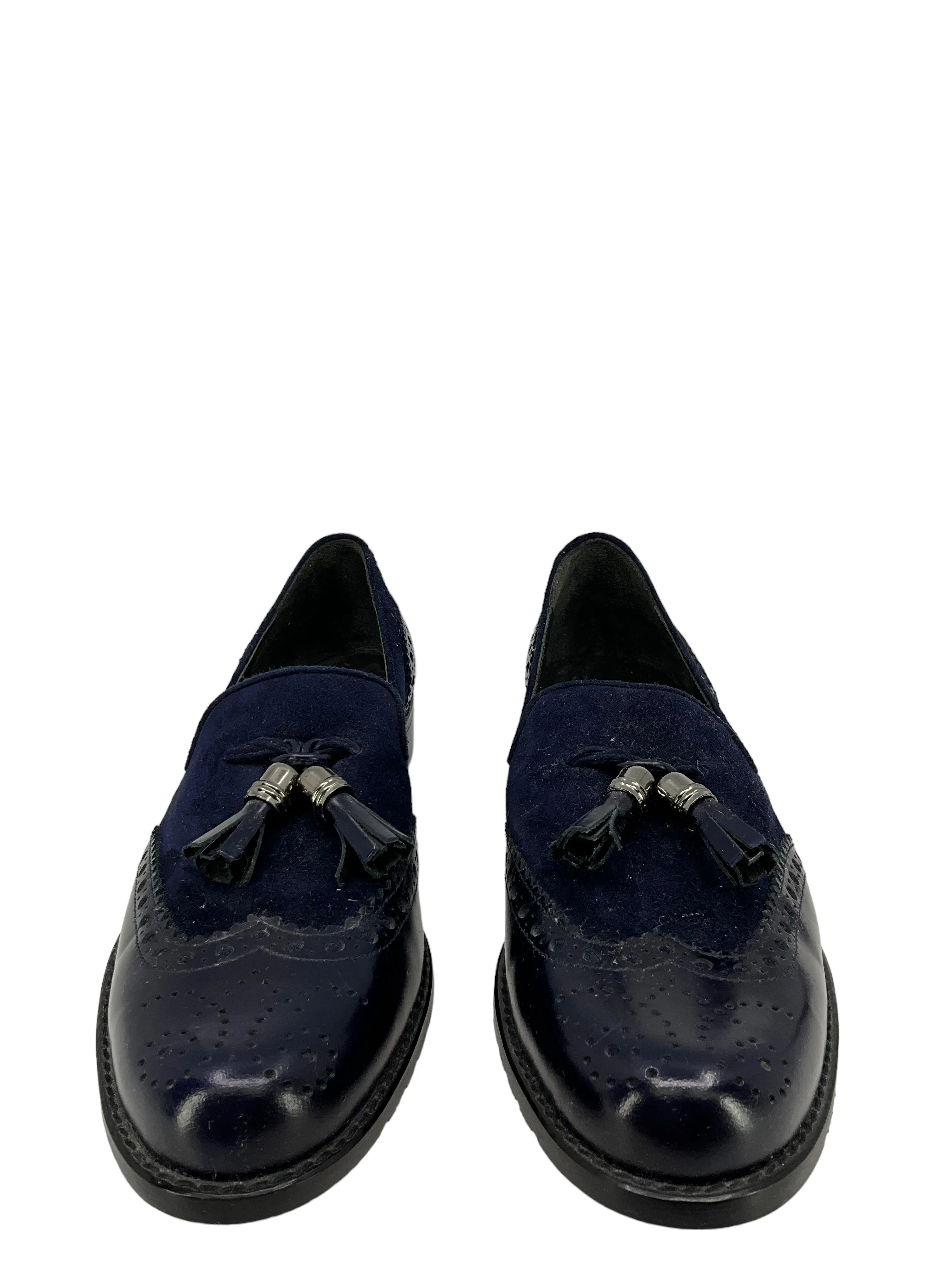 Stuart Weitzman Blue Suede Leather Tassel Loafers Size 8