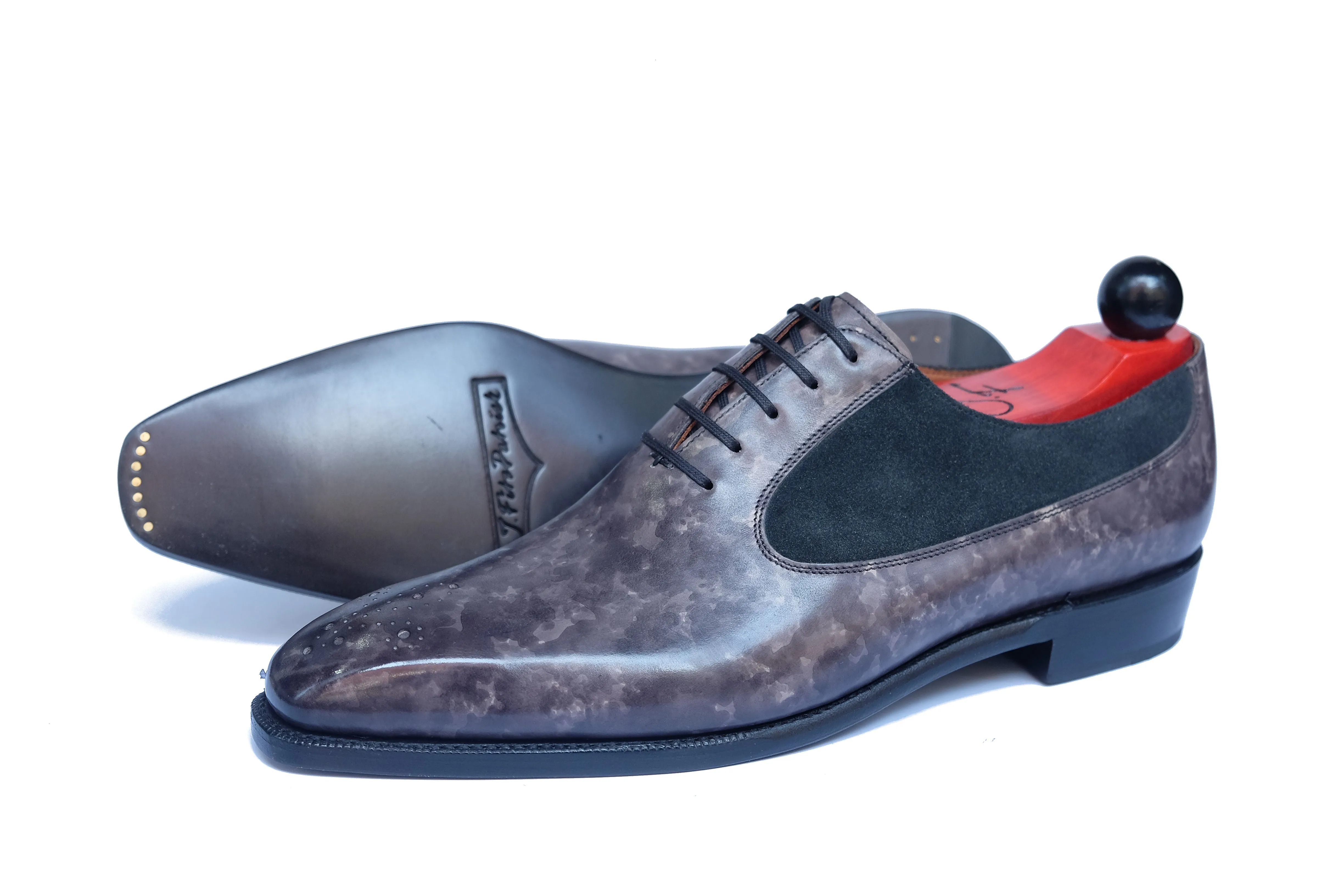 Tacoma Grey Marble Patina MTO Black Suede MGF Last Single Leather Sole