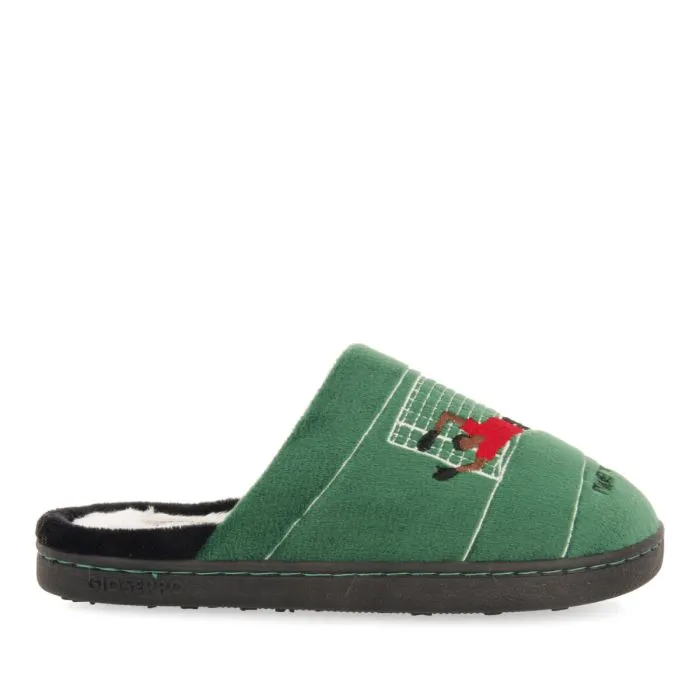 Tartu children's green backless slippers with a football print