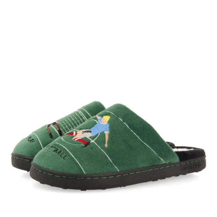 Tartu children's green backless slippers with a football print