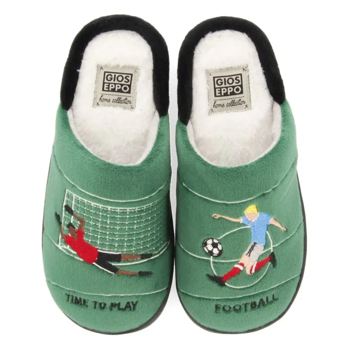 Tartu children's green backless slippers with a football print