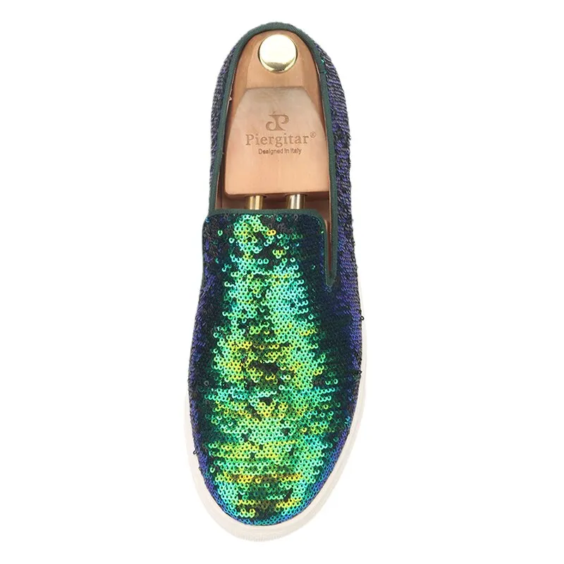 Teal Sequins Loafers - Handmade, New Style