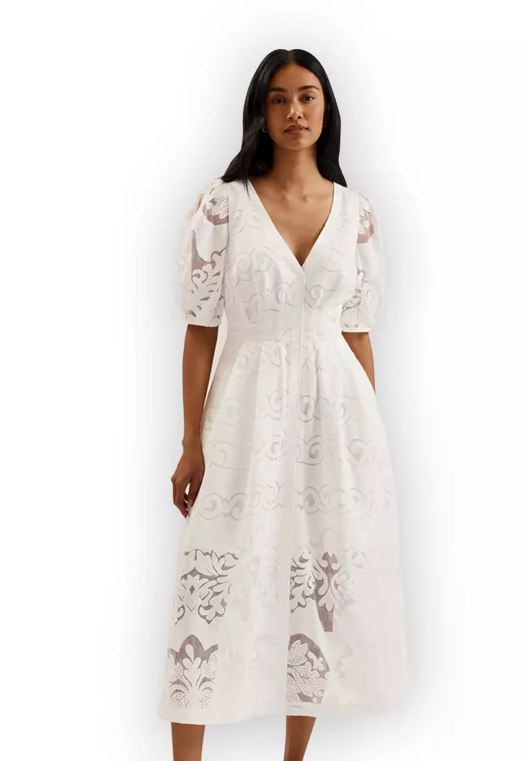 Ted Baker Ted Baker Lace Puff Sleeve Midi Dress